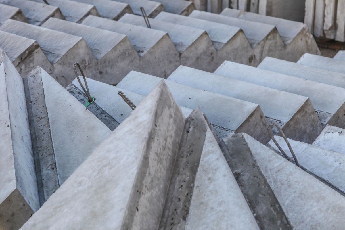 Precast Concrete Stairs in panel stock at precast concrete manufacturing plant